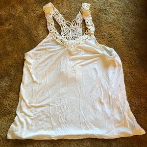 White tank with crochet design